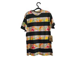 Straight Faded  Tee Shirt size Large Floral animal print stripes‎ Black New